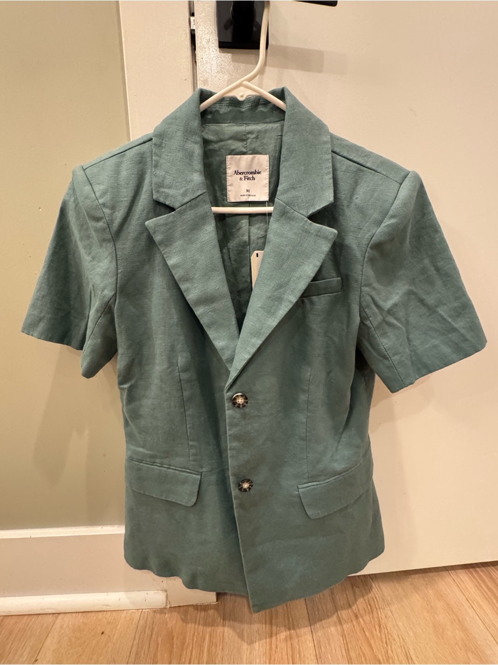 Abercrombie & Fitch M Women’s Teal Short-Sleeve Linen Blazer
